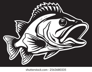 Black and white large mouth bass fish silheoute vector design