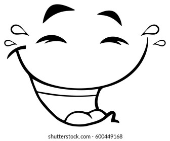 Black And White Laugh Cartoon Funny Face With Smiley Expression. Vector Illustration Isolated On White Background