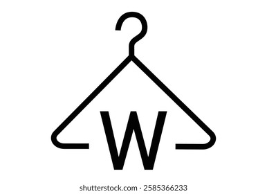 Black and white laundry care symbol featuring a hanger with the letter W, indicating warm water washing or specific garment care. 