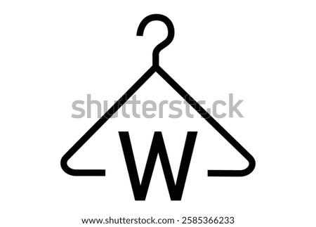 Black and white laundry care symbol featuring a hanger with the letter W, indicating warm water washing or specific garment care. 