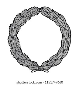 Black and white laurel-oak wreath. Vector illustration.