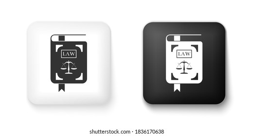 Black and white Law book statute book with scales of justice icon isolated on white background. Square button. Vector.