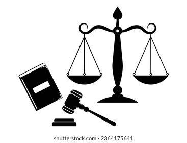 Black and White Law and Justice Concept Vector Silhouette