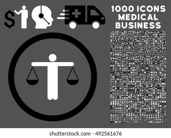 Black And White Lawyer vector bicolor rounded icon. Image style is a flat icon symbol inside a circle, gray background. Bonus clipart is 1000 medicine business elements.