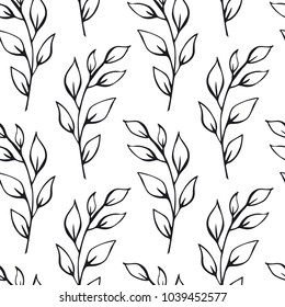 black and white leaf branches seamless pattern swatch