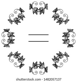 Black and white leaf flower frame isolated on white background, for decorative of various card. Vector