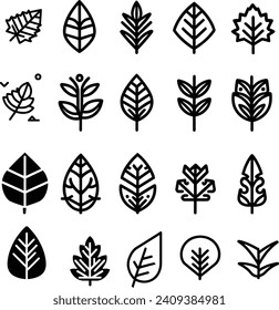 Black and white Leaf line icon set. Collection of vector symbol in trendy flat style on isolated white background Leaf sings for design