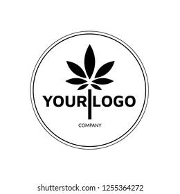 Black white leaf logo in a circle for companies and business. Minimalis style. Isolated on white background.