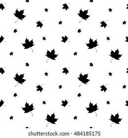 Black and white leaf maple seamless pattern, monochrome autumn leaves seamless pattern, hand painted vector background for wallpaper, fabric, paper, wrapping, web, textile