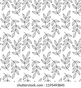 Black and white leaf seamless pattern. Monochrome leaves illustration.