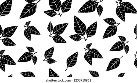 Black and White leaf seamless pattern on white background. Natural leaf background seamless pattern vector eps 10