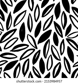 Black and white leaf seamless pattern. Hand drawn simple vector botanical element. Modern abstract print design. Jungle geometric pattern with stylized leaves. Botanical organic background