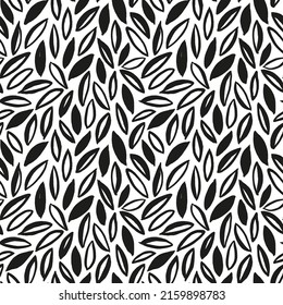 Black and white leaf seamless pattern. Hand drawn simple vector botanical element. Modern abstract print design. Jungle geometric pattern with stylized leaves. Botanical organic background