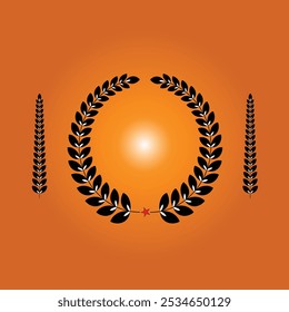 A black and white leaf wreath with orange background