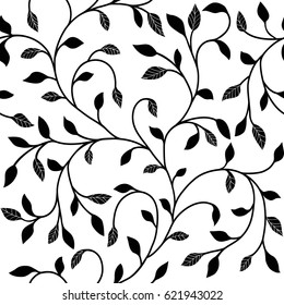 Black and white leafs pattern. Vector seamless