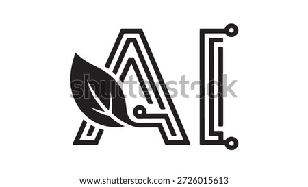 Black and white leafy ai logo icon with futuristic lines on clean background for tech or eco friendly branding