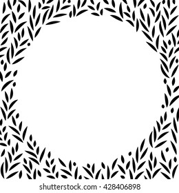 Black and white leaves circle frame background, vector