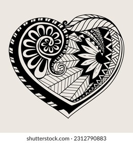 black and white leaves and curls, in the form of heart
