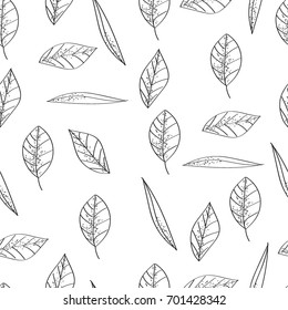 Black and white leaves on a white background, leaf fall. Sketch, sketch, autumn, nature.  Freehand drawing vector  with doodles. modern seamless pattern.
