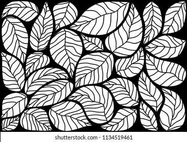 Black and white leaves pattern. pattern of leaves.