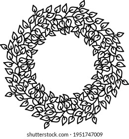 Black and white leaves pattern. Eco friendly sltyle wreath frame. Vector illustration with copyspace.