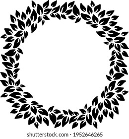 Black and white leaves pattern. Eco friendly sltyle wreath frame. Vector illustration with copyspace.
