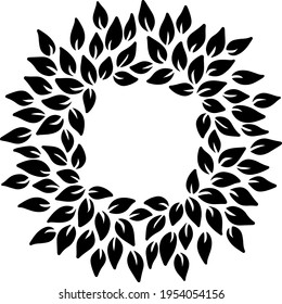 Black and white leaves pattern. Eco friendly sltyle wreath frame. Vector illustration with copyspace.