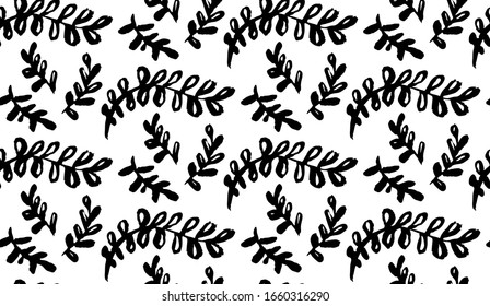 black and white leaves pattern vector illustration isolated on a white background. twigs with leaves seamless pattern for textile, foil stamping wedding packaging. floral graphic monochrome pattern