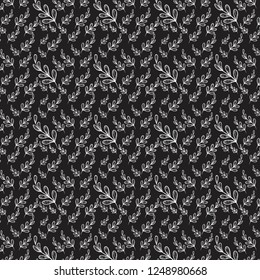 Black and white leaves seamless pattern design. Great for springtime modern fabric, wallpaper, backgrounds, invitations, packaging design projects. Surface pattern design.