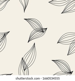 Black and white leaves seamless pattern, organic vector texture. Eco illustration