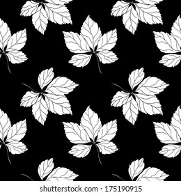 Black and white leaves  Seamless Pattern