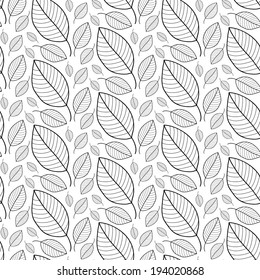 Black and white leaves seamless pattern in vector. Foliage endless background