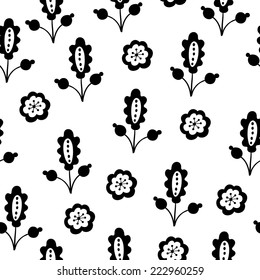 Black and white leaves seamless pattern, vector.