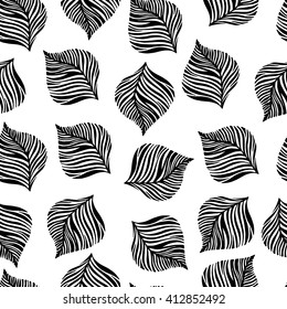 Black and white leaves seamless pattern. Vector.