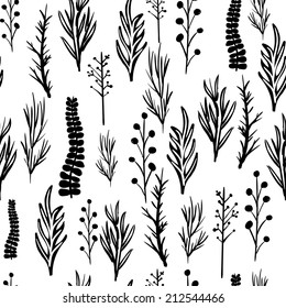 Black and white leaves seamless vector pattern