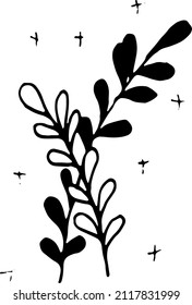 Black and white leaves. A simple doodle illustration on a white background.