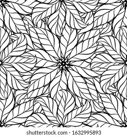 Black and white leaves vector seamless pattern