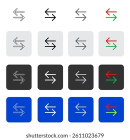 Black and white left and right arrow icons and colored buttons