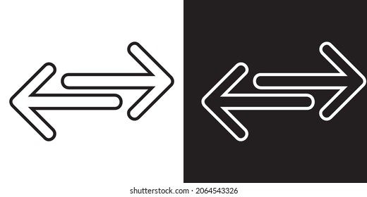 Black and white of the left and right arrows line icon. Arrow icon in trendy flat design on white and black background.