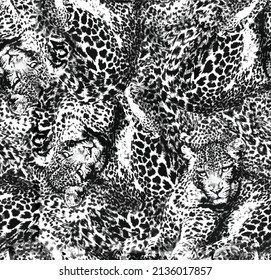 Patrón de leopardo negro y blanco, diseño sin fisuras de piel animal