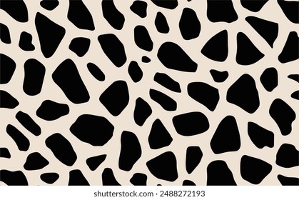 black and white leopard print pattern on the ground, flat illustration style, vector graphics, simple lines, minimalism, no shadows, white background, high resolution