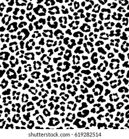 Black And White Leopard Seamless Pattern, Fur Imitation. Vector