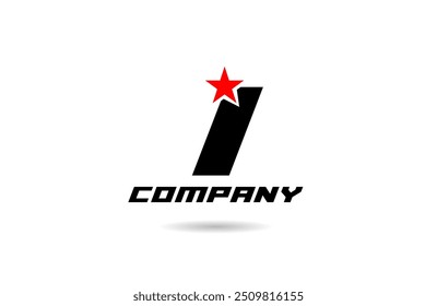 blanco y negro Letra I diseño de icono de logotipo de alfabeto con estrella roja adecuado para un negocio o empresa