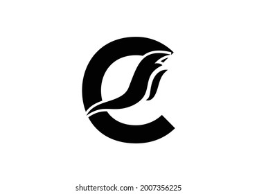 black and white Letter C logo with fire flame shape, emblem, design concept, creative symbol, icon business or corporate Vector Illustration logo Design template.