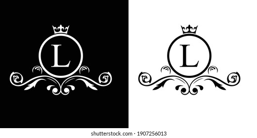 black and white  letter L logo Luxury letter with crown.  Monogram alphabet . Beautiful royal initials letter. template logo for design 
