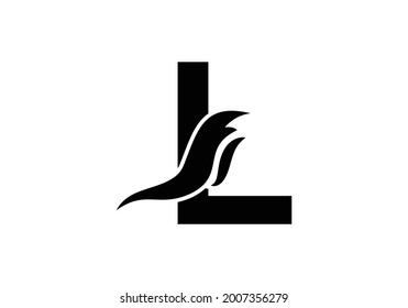 black and white Letter L logo with fire flame shape, emblem, design concept, creative symbol, icon business or corporate Vector Illustration logo Design template.