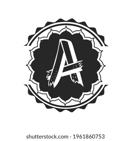 black and white, letter a logo design, with curved circle frame pattern