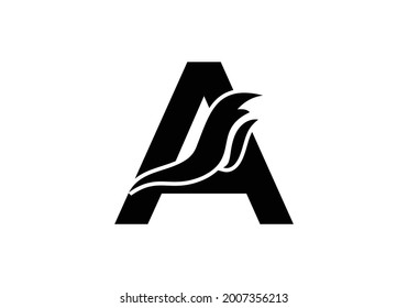 black and white Letter A logo with fire flame shape, emblem, design concept, creative symbol, icon business or corporate Vector Illustration logo Design template.