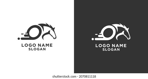 black and white letter O racing horse vector logo