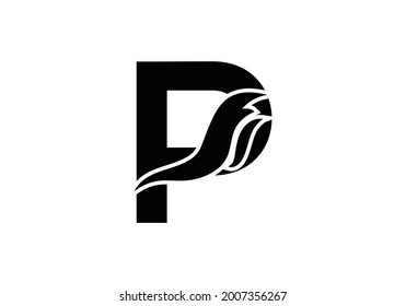 black and white Letter P logo with fire flame shape, emblem, design concept, creative symbol, icon business or corporate Vector Illustration logo Design template.